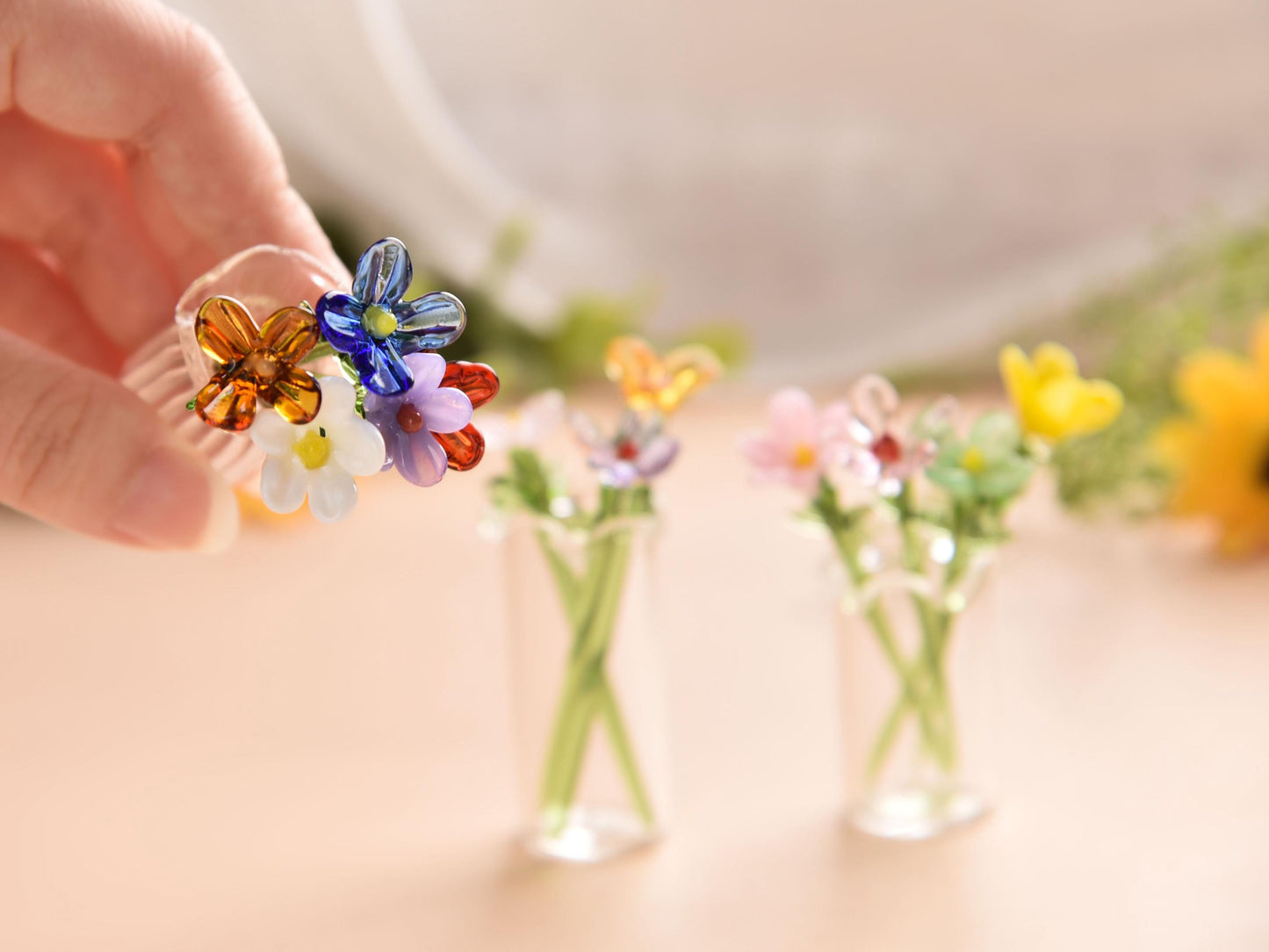Mini Glass Flower Bouquet Set-birth Month Flowers, Handcrafted Glass Figurine, Mother’s Day Gift, Home Decor, Gifts For Her, Daisy Flower