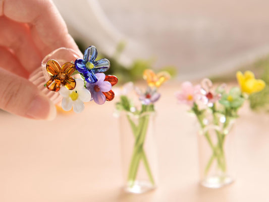 Mini Glass Flower Bouquet Set-birth Month Flowers,handcrafted Glass Figurine,mini Glass Flower Decor,home Decor,gift For Her,christmas Gifts