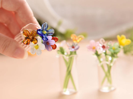 Mini Glass Flower Bouquet Set-birth Month Flowers,handcrafted Glass Figurine,mini Glass Flower Decor,home Decor,gift For Her,christmas Gifts