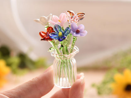 Mini Glass Flower Bouquet Set-birth Month Flowers, Handcrafted Glass Figurine, Mother’s Day Gift, Home Decor, Gifts For Her, Daisy Flower