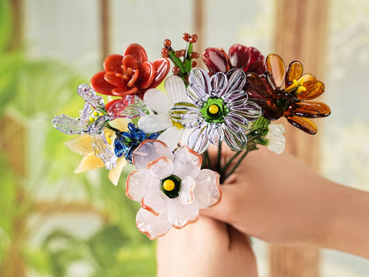 Handmade Glass Birth Month Flower Bouquet, Birthday Flower Gift, Birth Flower Gift, Personalized Gifts, Gift For Her,gift For Mom,home Decor