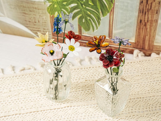 Handmade Glass Birth Month Flower Bouquet,personalized Birth Flower Gifts,glass Floral Figurines,mother’s Day Gift,gift For Her,home Decor