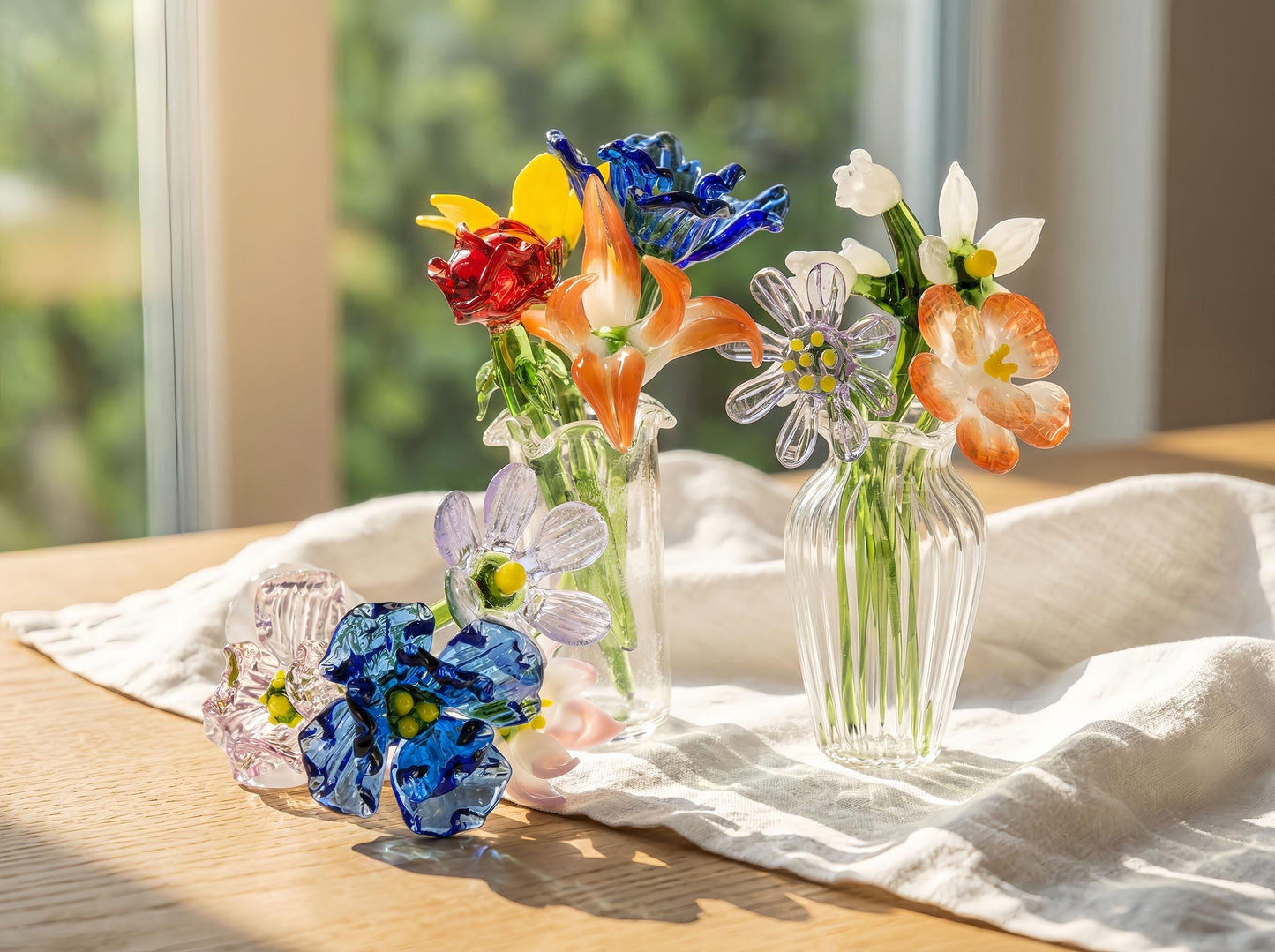 Mini Glass Birth Month Flower Bouquet Set, Hand Blown Birth Flower Stems + Bud Vase, Gift For Mom & Her, Valentine’s Day Gift