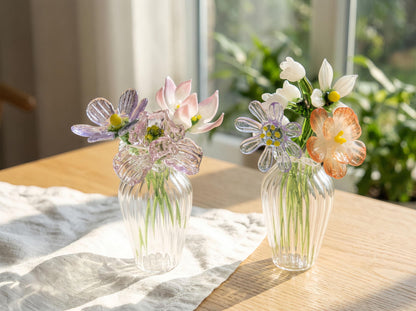 Mini Glass Birth Month Flower Bouquet Set, Hand Blown Birth Flower Stems + Bud Vase, Gift For Mom & Her, Valentine’s Day Gift