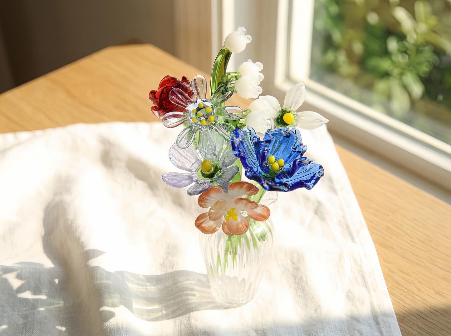 Mini Glass Birth Month Flower Bouquet Set, Hand Blown Birth Flower Stems + Bud Vase, Gift For Mom & Her, Valentine’s Day Gift