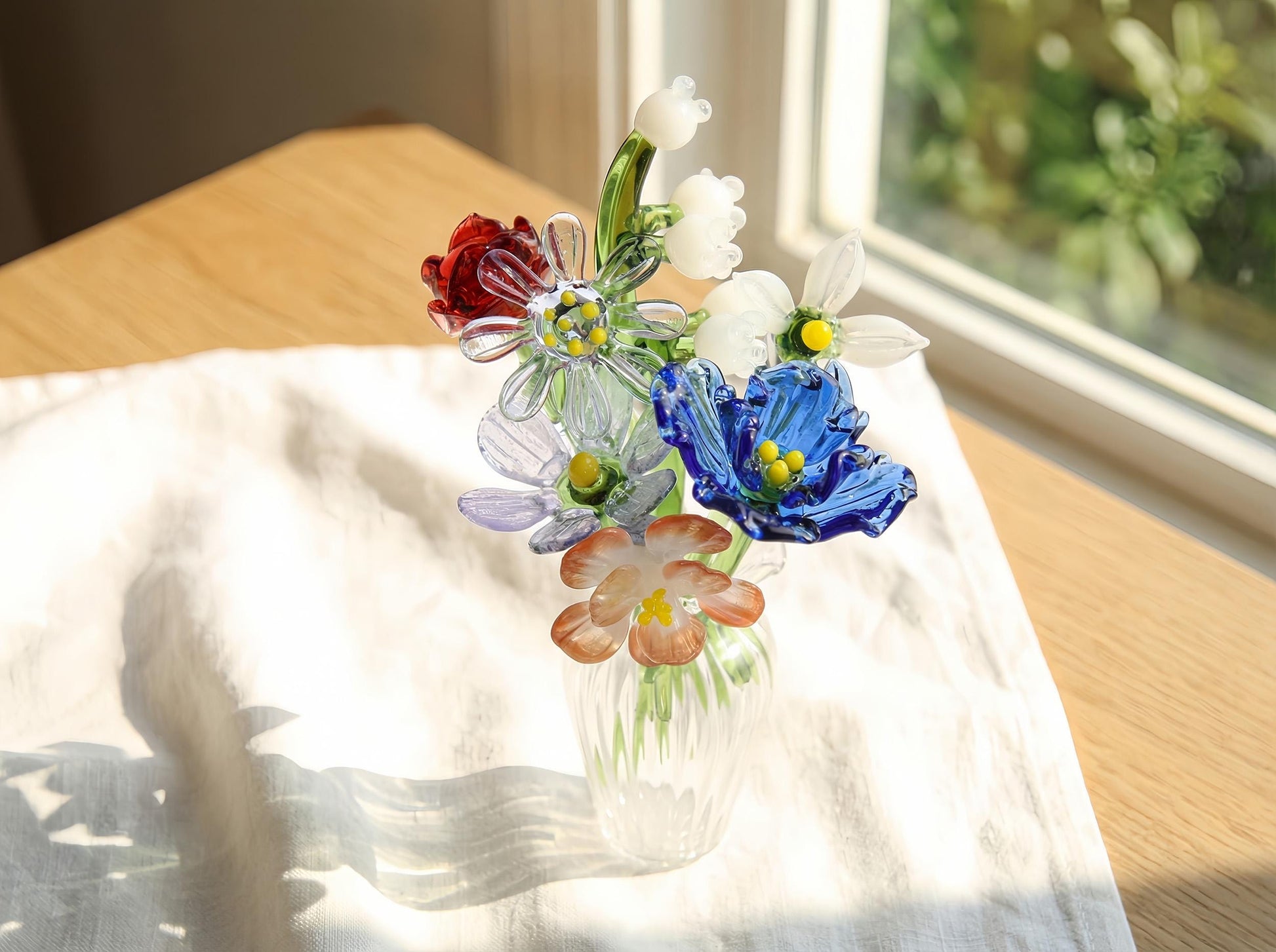 Mini Glass Birth Month Flower Bouquet Set, Hand Blown Birth Flower Stems + Bud Vase, Gift For Mom & Her, Valentine’s Day Gift