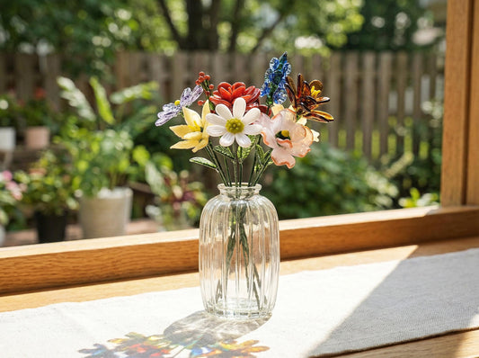 Handmade Glass Birth Month Flower Bouquet, Personalized Birth Flower Gift For Mom, Mother’s Day Glass Floral Figurine, Home Decor