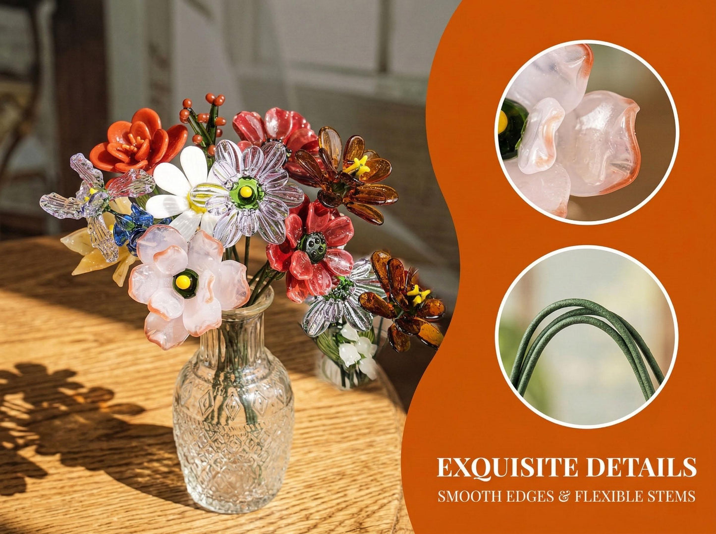 Handmade Glass Birth Month Flower Bouquet, Mothers Day Gift Ideas,personalized Blown Glass Flowers, Stained Glass Flower, Gift For Her